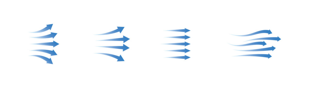 Air flow showing air movement of arrows. Wind Direction Flow Lines, Cold Air Symbol, UI UX Infographic Design. vector illustration.eps10