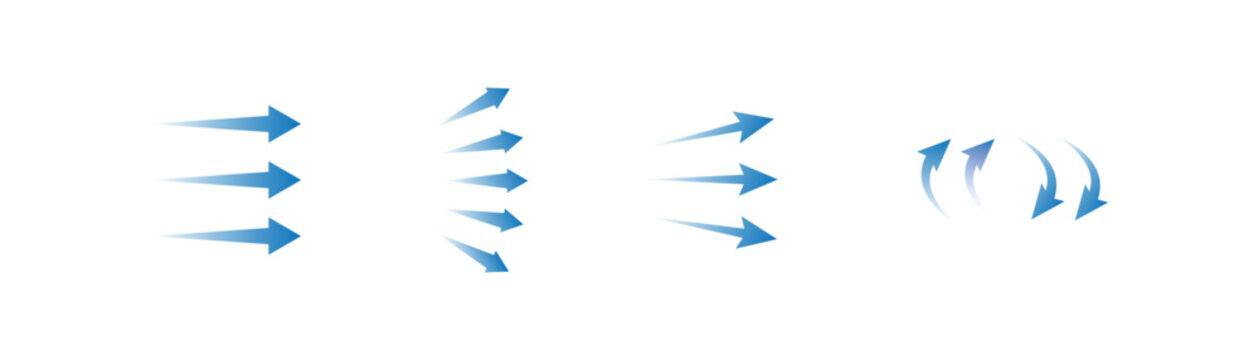 Wind flow arrow direction vector. Air conditioner air flow direction set.