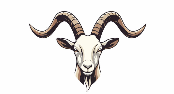 Stylized head of a goat with large, curved horns