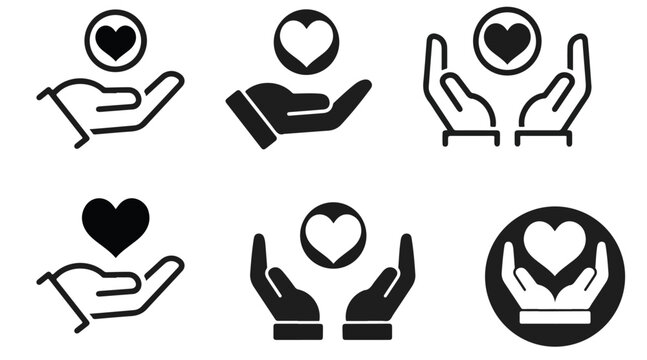 Heart in Hand Icon Set. Love, Care, Healthcare and Support Line Icons. Editable Vector Illustration
