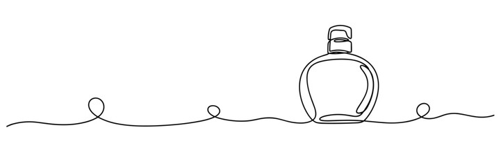 Fototapeta premium Perfume bottle sitting on continuous line with minimal base, none editable strokes