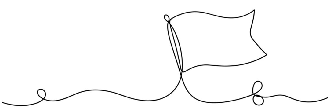 Flag waving on pole drawn in continuous line across page, none editable strokes