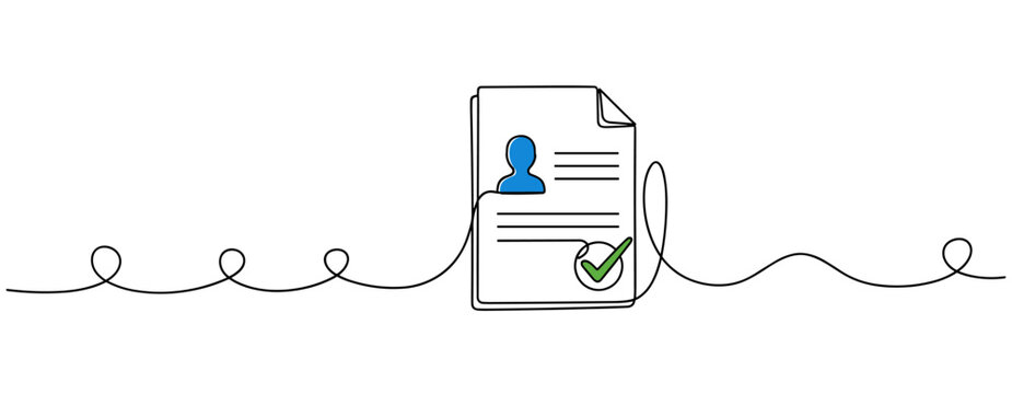 Document with profile and approval check on white background. no editable strokes