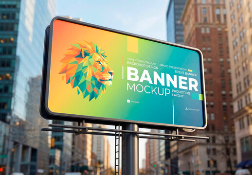 Large blank outdoor billboard mockup in busy city street