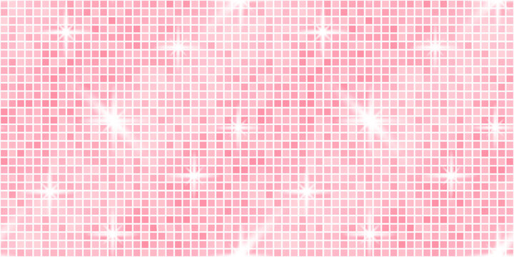 Disco glitter sequin for background pink texture and backdrop purple glam. Dance tile pattern for ball party rose and seamless mosaic retro. Disco gold floor for bg iridescent