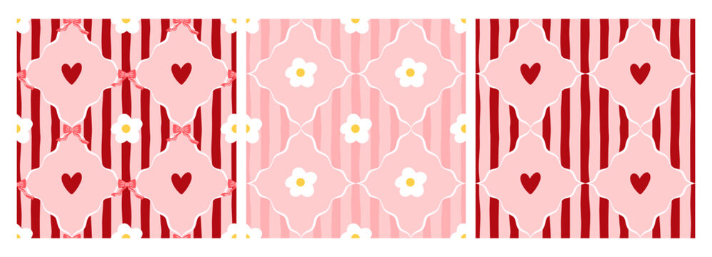 Gingham check pastel spring seamless pattern with cute flower. Daisy for summertime plaid illustration set or mini bg blue. Springtime square icon designs through checkered coat.