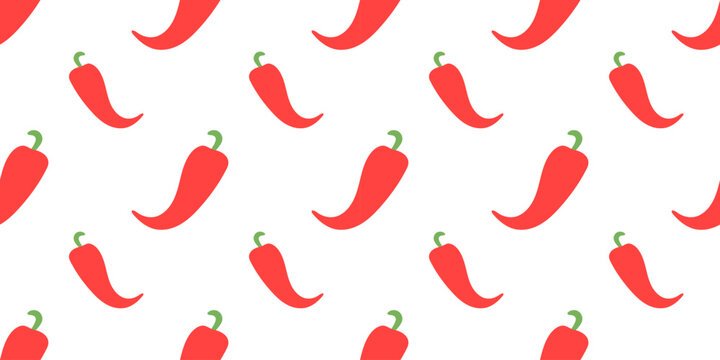 Pattern seamless and vector chili background with hot illustration. Red chilli pepper and paprika for spicy texture. Vibrant vegetable food spice design featuring jalapeno or cayenne.