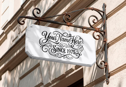 Vintage Hanging Shop Sign Mockup &ndash; Exterior facade display