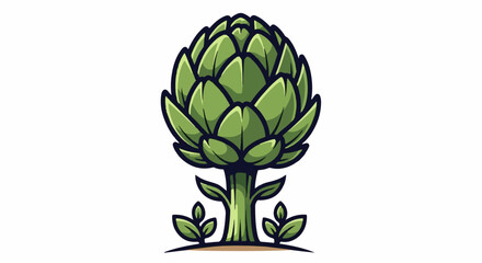 Obraz premium Stylized green artichoke plant with leaves and earthy base