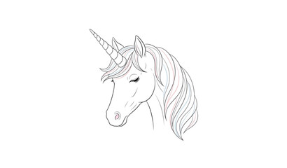 Unicorn head outline pastel mane peaceful fantasy line art vector illustration © MstAnisa