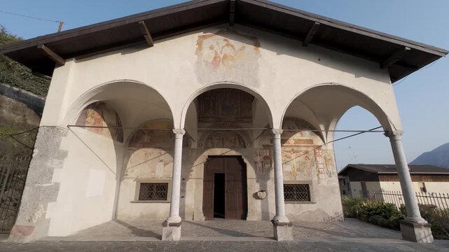 CLUSONE, ITALY, the Church of San Defendente XV century frescoed building