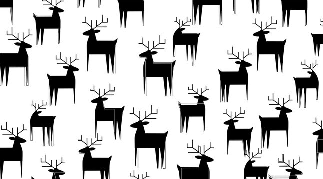 Deer silhouettes standing in repeated pattern on white background, no seamless