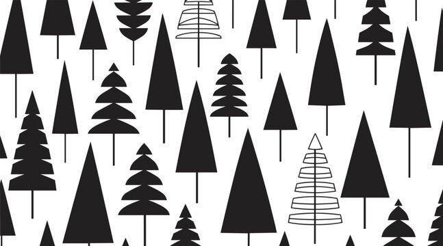 Varied pine tree silhouettes arranged in vertical repeating pattern, no seamless