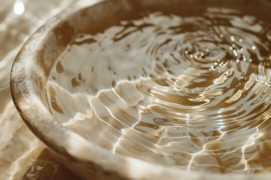Zen water ripple in beige stone basin for product display, Set 01