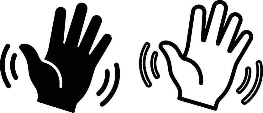 flat vector icon of hand with vibration waves for touch or haptic feedback