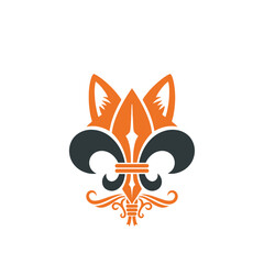 Stylized fox fleur de lis symbol in orange and gray © Kumala