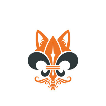 Stylized fox fleur de lis symbol in orange and gray