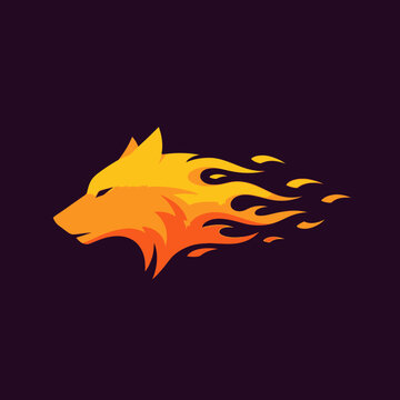Stylized flaming wolf head profile illustration on dark background