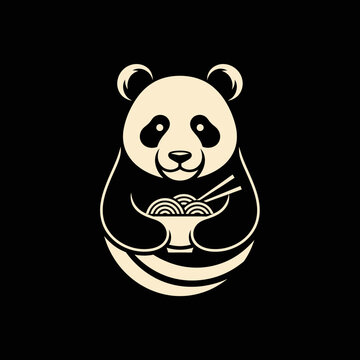 Cute panda mascot holding ramen bowl with chopsticks illustration