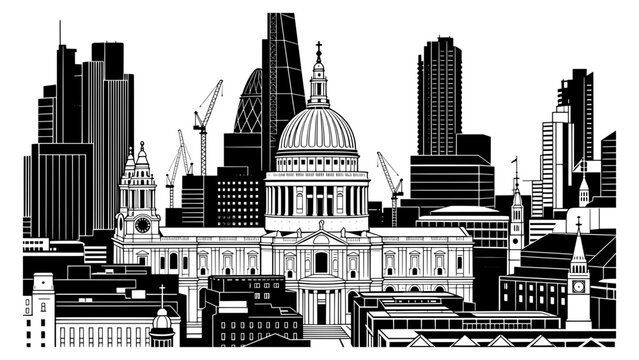 St Pauls Cathedral London Dome Line Art Minimal Architectural Outline