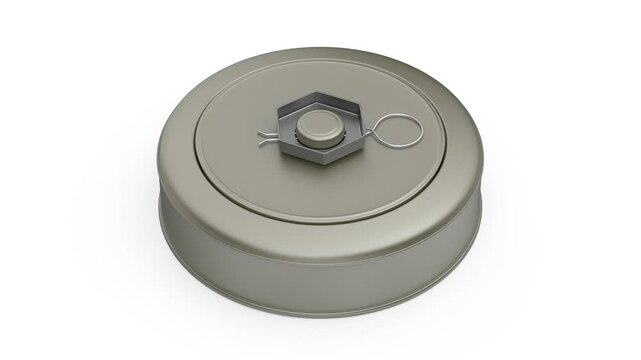 Anti-tank land mine on white background