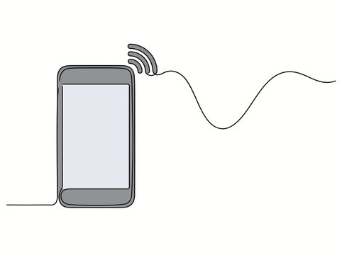 A simple line drawing of a smartphone with a Wi-Fi signal emanating from it