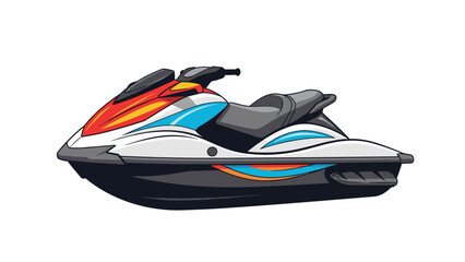 Naklejka premium Sleek modern jet ski personal watercraft illustration with a red, white, and blue color scheme isolated on white background.