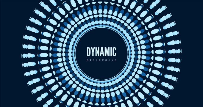 Circular volumetric layers of glowing blue circles. Pulsating energy. Funnel or tunnel. Dynamic particles. Technological style. Vector illustration for a brochure, poster, cover, presentation, flyer.