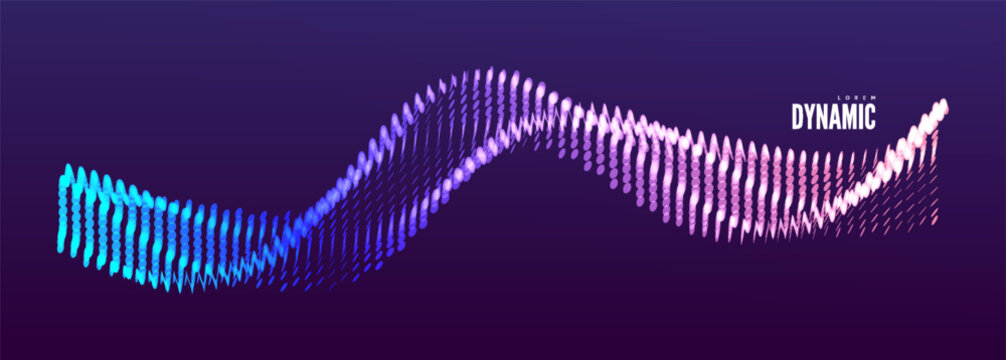 Wavy background. Dynamic particles. Big data. Grid. Water surface. Signal flow. Abstract structure with smooth color transitions. Color gradient. Glow effect. Vector for a brochure, poster, cover, etc