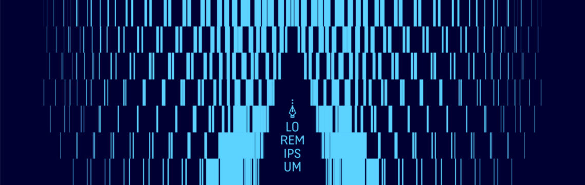 Lines dynamically descend and diverge. A break or crack. Geometric pattern. Symmetry. Multiple stripes of varying thickness. Vector for a brochure, poster, cover, card, presentation, or banner.