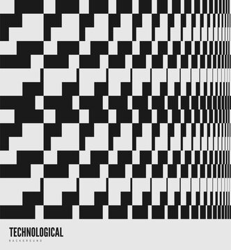 An abstract code matrix structure of large pixel elements. Digital flow. Geometric art. The design conveys a sense of movement. The pattern is enlarged horizontally in perspective. Technological style