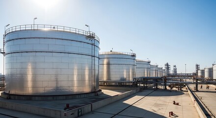 Obraz premium Massive Industrial Storage Tanks Lined Up Outdoors