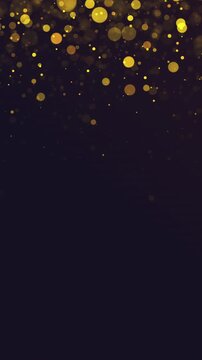 Shiny Gold Dust in Air Moving Slowly with Light Bokeh on Black Background. Full HD. 4K