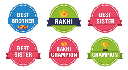 Obraz premium Set of colorful circular badges for Raksha Bandhan festival celebrations.