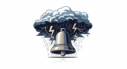 A bell stands before a storm cloud with lightning and rain © Hamzah