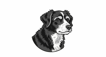 A black and white drawing of a dog's head with expressive eyes and a fluffy mane © Hamzah