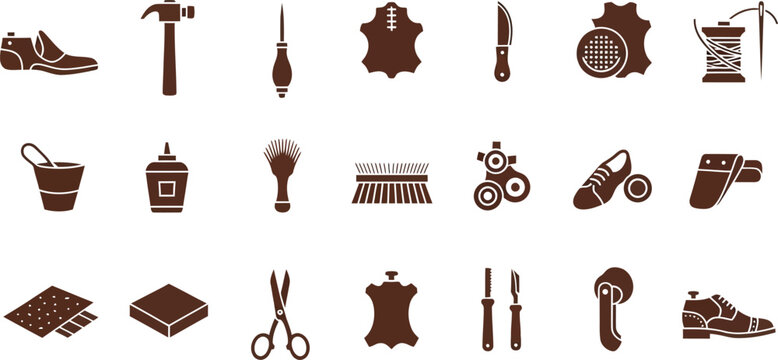 Illustrated tools and materials for bespoke shoemaking craft Vector