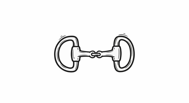 A black and white drawing of a horse's metal bit, designed for control and training