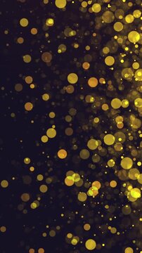 Shiny Gold Dust in Air Moving Slowly with Light Bokeh on Black Background. Full HD. 4K