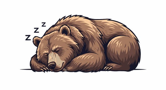 A brown bear is depicted sleeping, with three "Z"s floating above its head to indicate slumber
