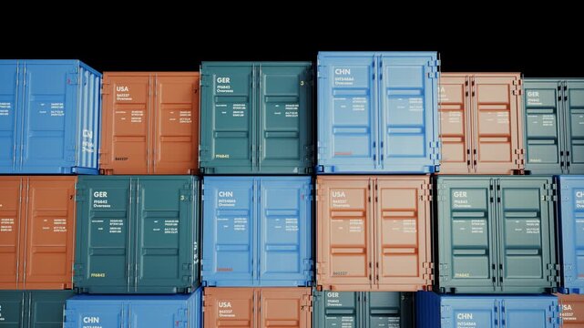 Stacked Shipping Containers Loop on Transparent Background with Alpha Channel Global Logistics Animation