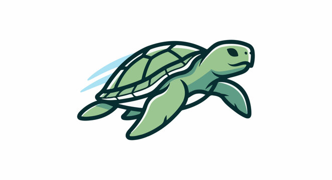 A cartoon sea turtle swims fast with light blue streaks behind it, conveying motion