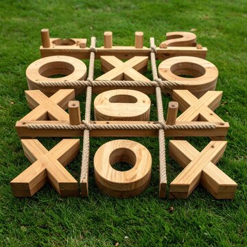 Giant wooden Tic-Tac-Toe game on green grass