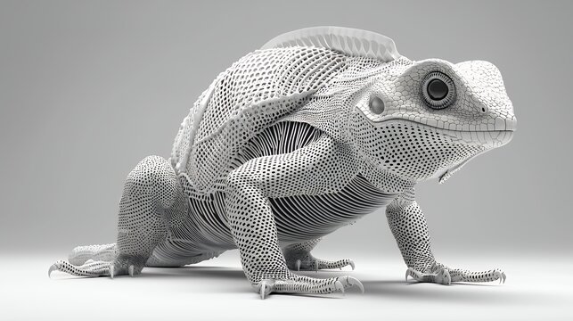 Pointillist Toad Monochromatic 3D Digital Art