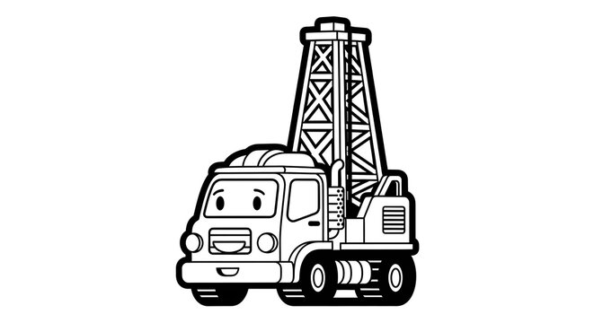 Cartoon drilling truck vehicle.