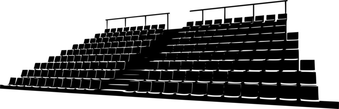 Black silhouette of empty bleacher seats isolated on white background
