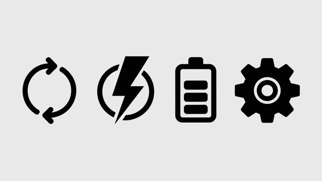 Minimal regenerative braking vector icons - Great for green transport apps, physics education, or mechanical engineering content.