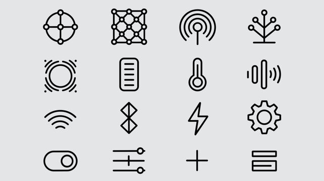 Smart lighting mesh network and sensor icons - Perfect for IoT home automation, smart city planning, or lighting control interfaces.