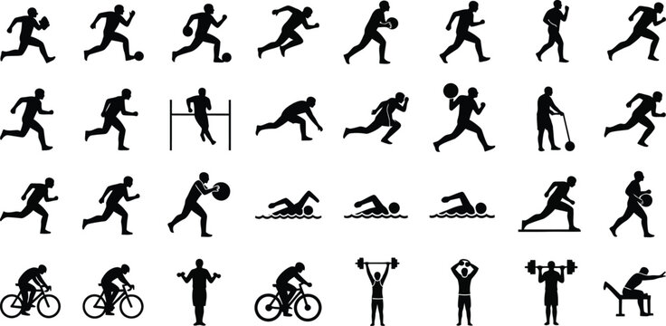 Illustrations of various athletic and fitness activities in motion Vector