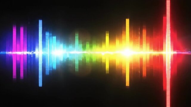 Vibrant multicolored soundwaves on black background